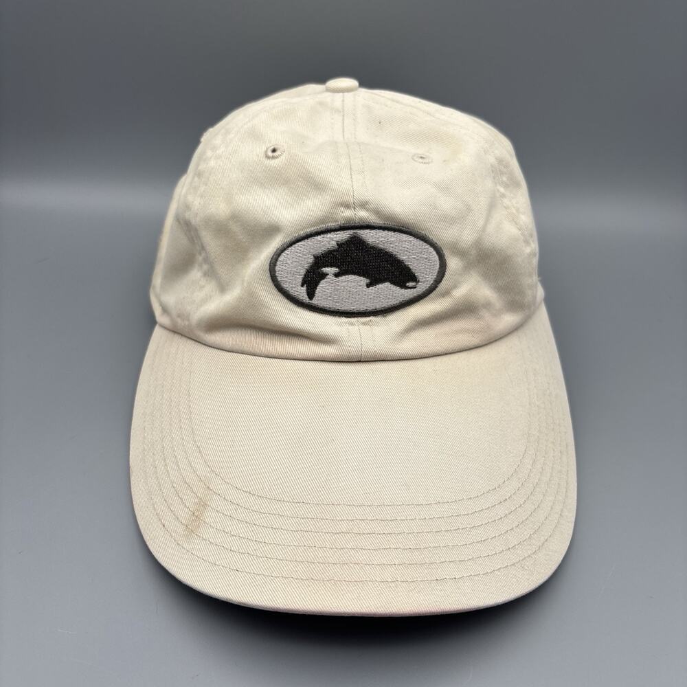 Simms Hat Cap Strap Back One Size Mens Beige Cotton Twill Patch Fishing Outdoor